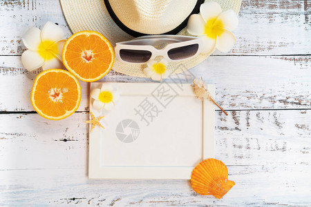 美丽的暑假海滩附件橙子太阳墨镜帽图片