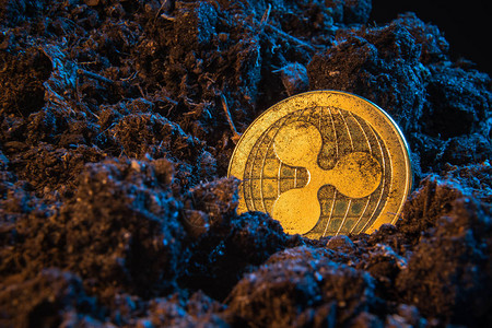 挖掘加密货币波纹硬币在线货币硬在泥土中数字货币区块链市图片
