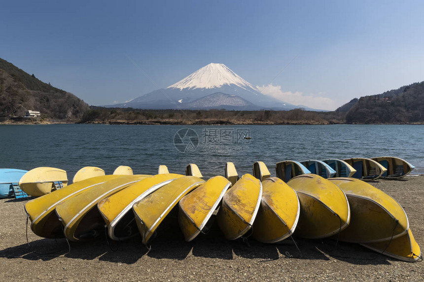 冬天的富士山和精进湖图片