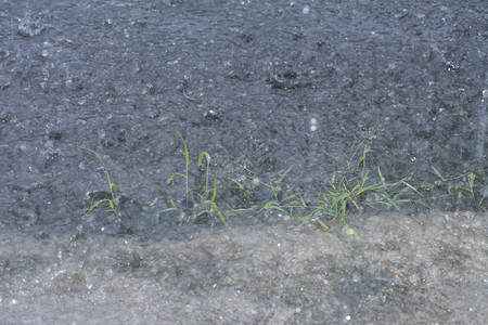 大雨倾盆在路边高清图片