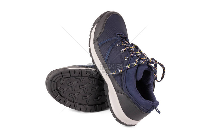 黑色和蓝色露天空轻型防水透气织布运动鞋图片