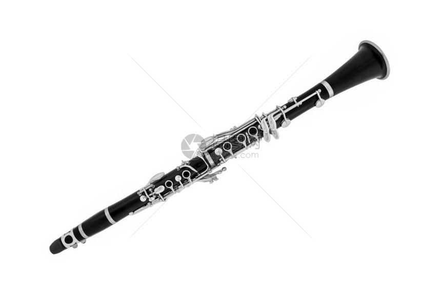 白色上隔离的古典木风音乐器单簧管图片