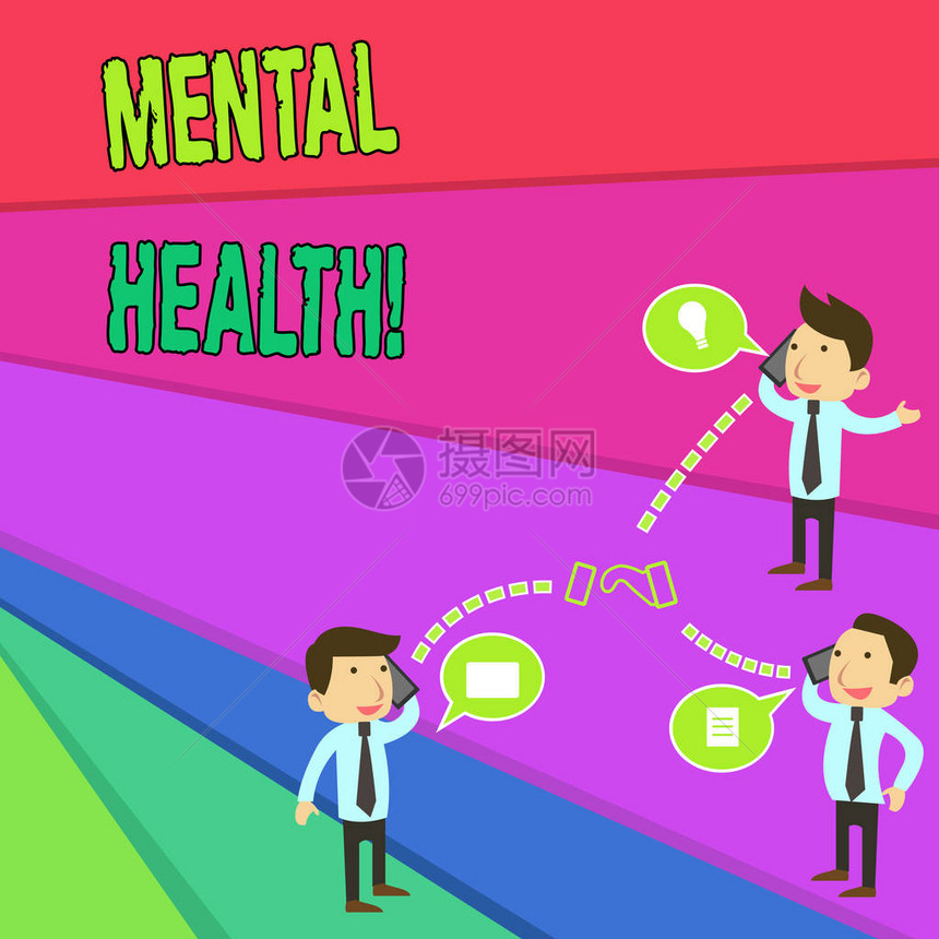 手写文本心理健康概念照片展示了他们的心理健康状况商人同事电话图片
