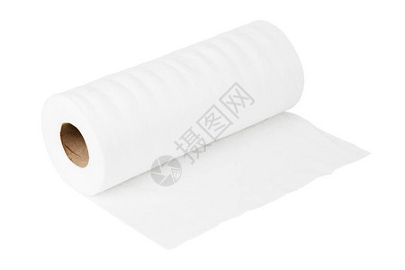 不织布素材白色卷起的粘胶毛巾和擦拭隔离在白色背景上背景