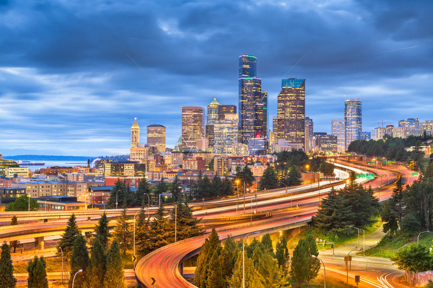 西雅图华盛顿美国市中心天线和高图片