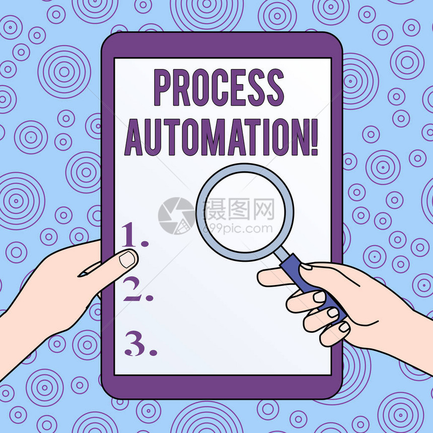 显示过程自动化的概念手写概念意义转换流线型机器人以避免冗余手拿着放大镜防止图片