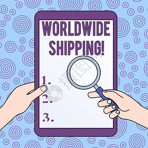 概念手写显示全球航运概念含义海运货物国际运输手持放大镜防止图片