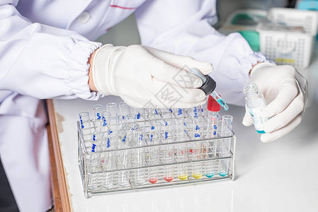 医学实验室托盘上的试管特写医院的医疗保健分析科学化学技术生物图片