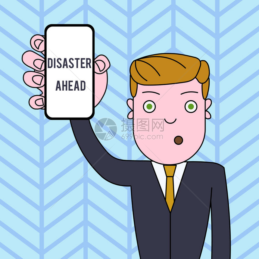 概念手写显示未来的灾难概念意义应急计划预测灾难或事件人手持垂直智能手机设备屏图片