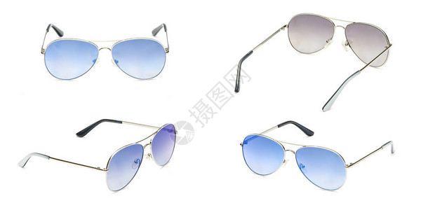 偏光太阳镜框架飞行员与孤立的白色背景上的蓝色镜面片时尚的夏季眼镜系列设背景