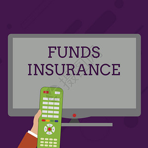 文字书写文本资金保险商业照片展示集体投资形式提供保证政策手持电脑遥控器在空白宽彩色背景图片