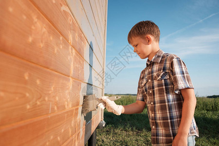 男孩画了一座木屋的墙壁儿子帮父母图片