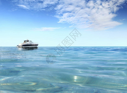 在热带海面上乘坐豪华的私人机动游艇图片