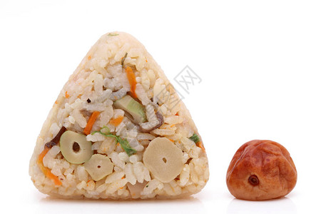 Onigiri日本食品日本大米球与Takikomigoh图片
