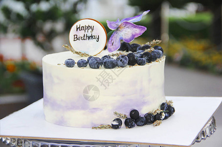 和蓝莓和蝴蝶一起过生日的蛋糕图片