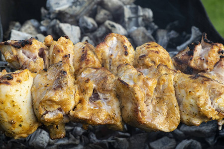 Kebabskewer在全世界都很受欢迎烧烤鸡肉串在煤炭图片