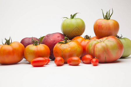 一套红色西红柿樱桃西红柿绿色西红柿和水果图片