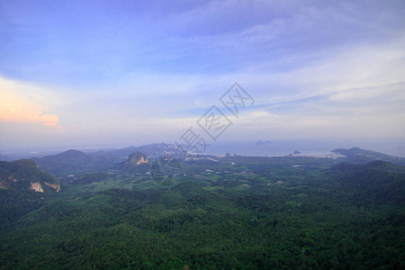 夕阳下的山上森林景观图片