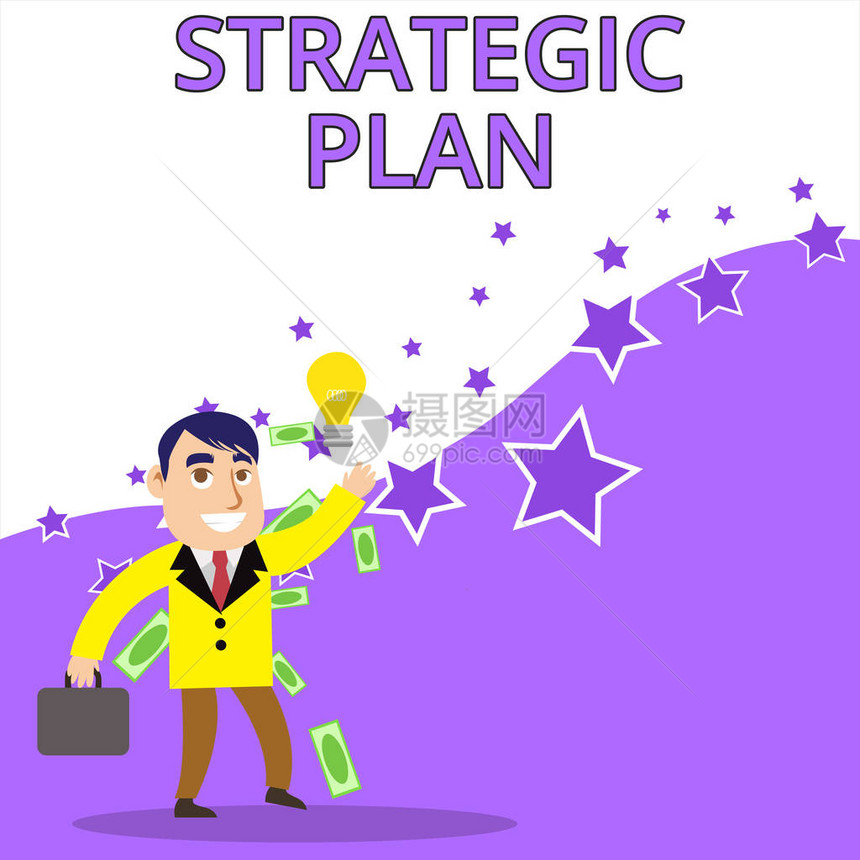 显示战略计划的文本符号商业照片文本定义战略和决策的过程成功的商人或职员产生好主意或图片