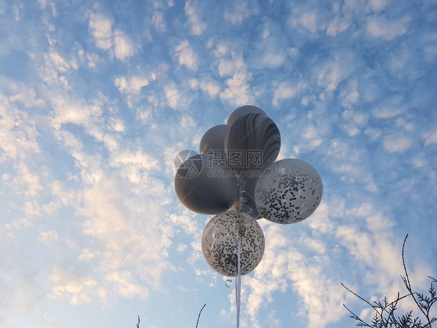 气球在天空中升起图片