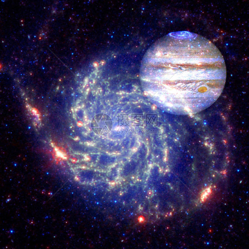 行星木在多彩星系宇宙中由美国航天局提供图片