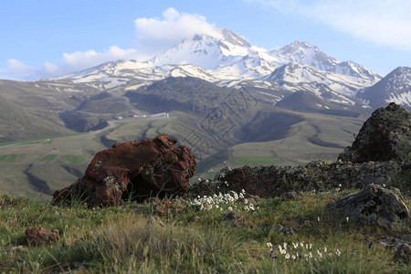 火山Erciyes和开塞利农田全景图片