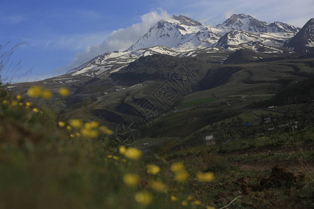 火山Erciyes和开塞利农田全景图片