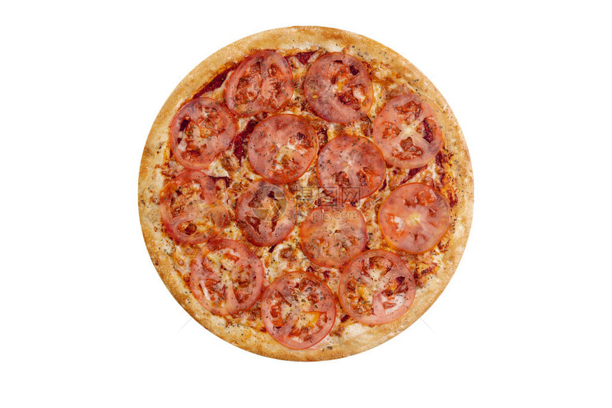 孤立在白色背景上的比萨饼热快餐配奶酪火腿和蘑菇菜单卡网页设计网站商店或送货的食物图像高质量图片
