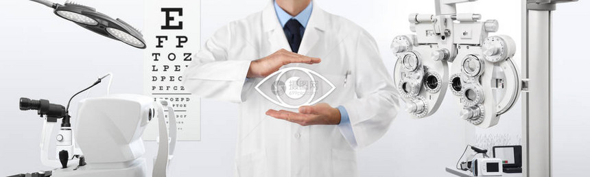 眼睛检查的概念保护眼睛图标的眼镜手预防和控制用于诊断的背景工图片