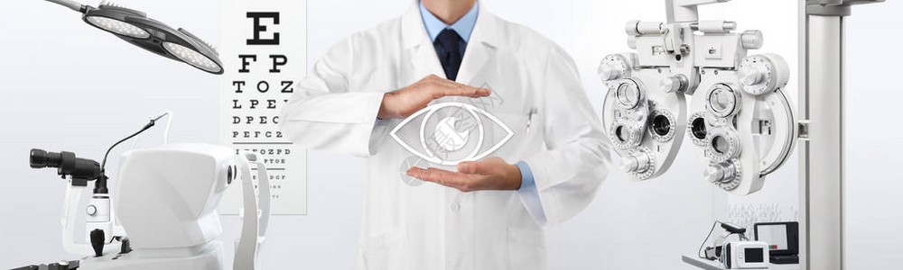 眼睛检查的概念保护眼睛图标的眼镜手预防和控制用于诊断的背景工图片