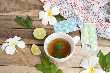 草本健康饮料热茶和锭剂用于保健喉咙痛用针织纱图片