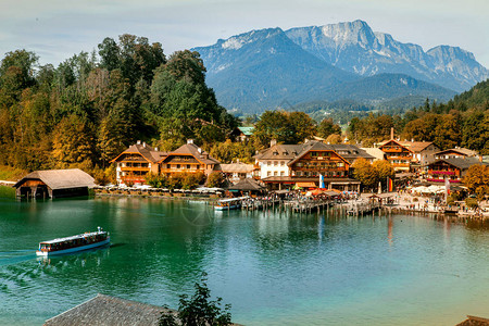 德国巴伐利亚美丽的国王湖码头贝希特斯加登公高清图片