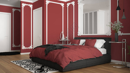现代红色卧室位于经典客房内图片