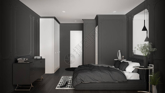 现代灰色卧室位于经典客房内图片