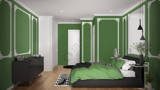 现代绿色卧室位于经典客房图片