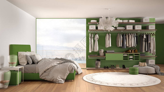 豪华的白色和绿色现代卧室图片