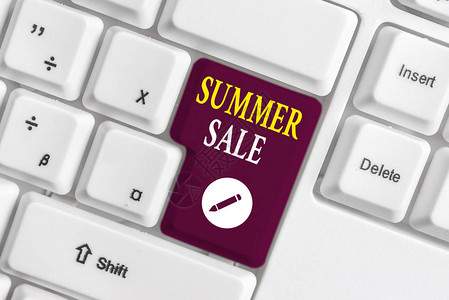 手写文字书写夏季促销夏季期间发生的概念照片年度折扣活动白色pc键盘图片