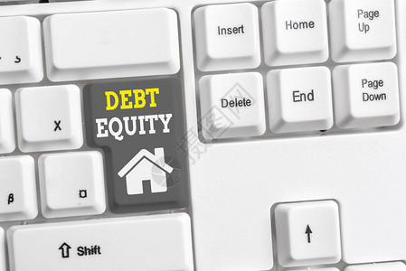 显示债务权益的文本符号展示公司总负债除以股东的商业照片白色pc键盘图片