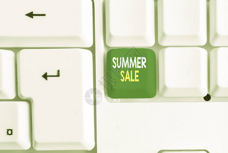 显示夏季销售的概念手写概念意义夏季期间发生的年度折扣活动白色pc键盘图片