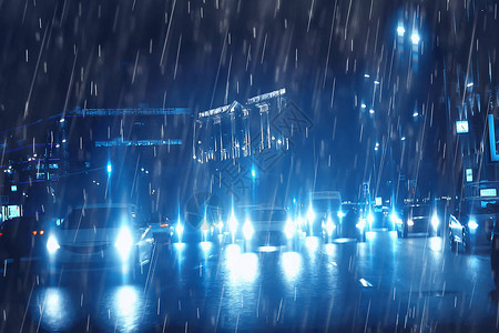 夜间雨车灯城市秋季公路10月高速公路交通夜深晚图片