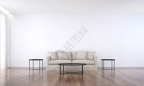 现代最小的白色客厅室内设计和混凝土墙纹图片