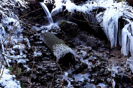 冬天结冰的溪流洞穴里图片