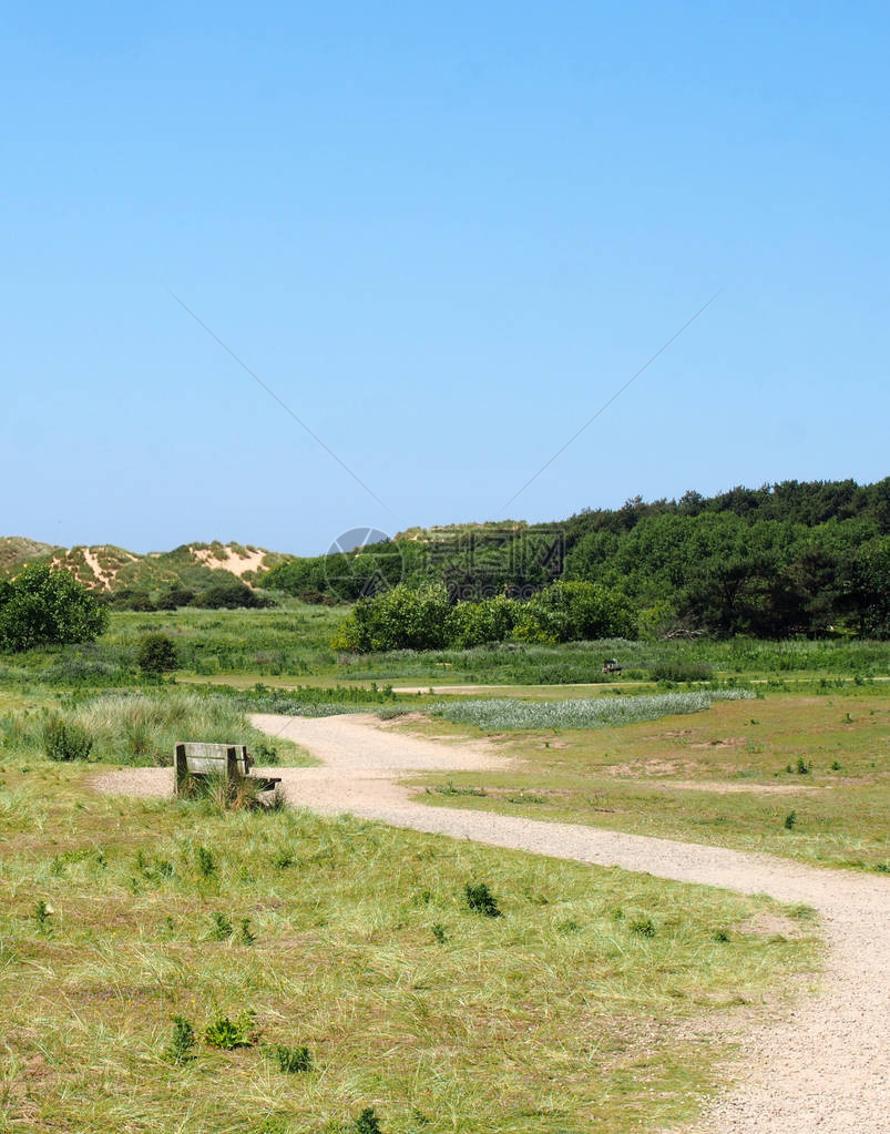 一条穿过沙丘和草地的通风小道在阿福德比附近图片