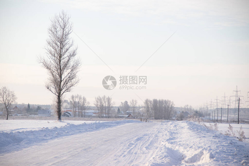 白天的雪路冬季图片