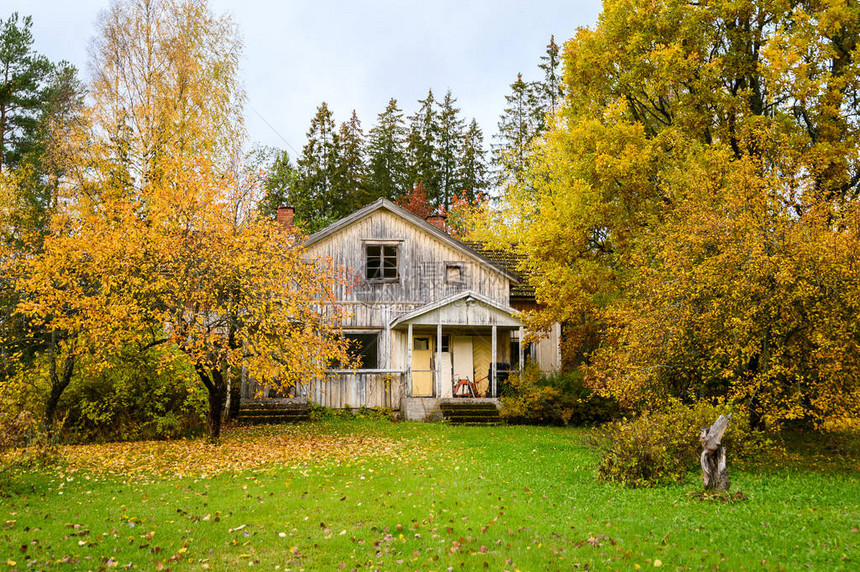 秋天花园不错的老房子芬兰赫尔辛基图片