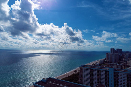 美国迈阿密好莱坞海滩的空中景象风景美度假旅行图片