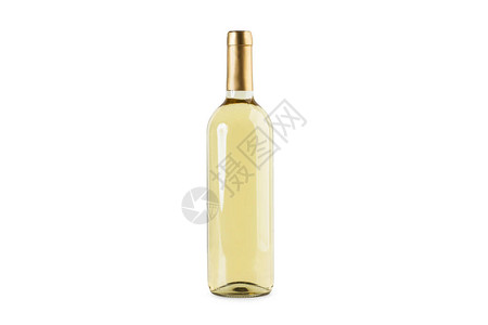 白色背景中的一瓶白葡萄酒图片