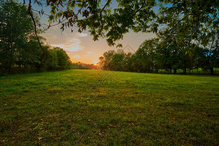 肯塔基州开放绿地的日落图片