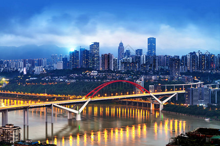 重庆建筑风光与夜晚的河流天空图片