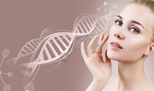 易感基因DNA链中感女人的肖像背景